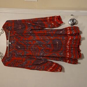 Red peasant top with peplum bottom